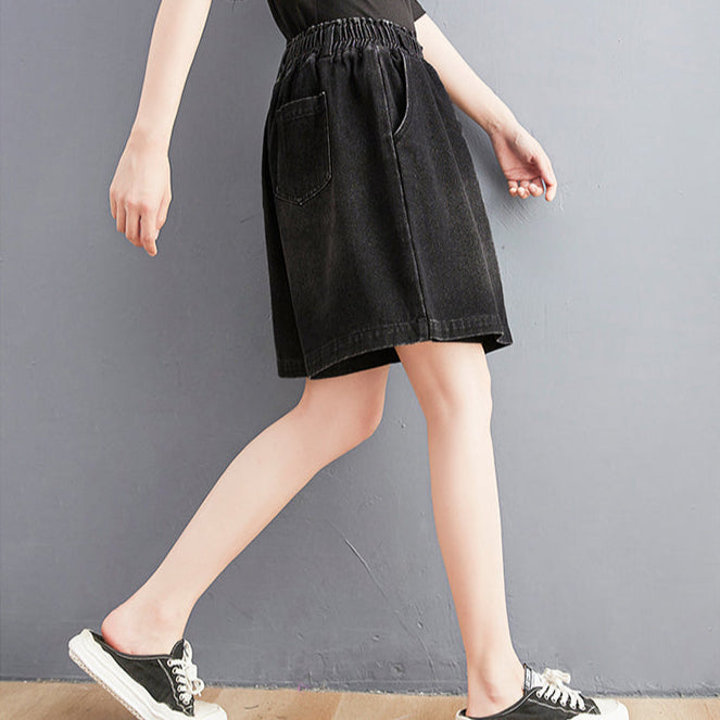 High-Waist Wide-Leg Denim Skort