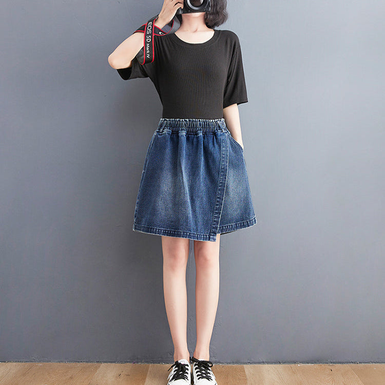 High-Waist Wide-Leg Denim Skort