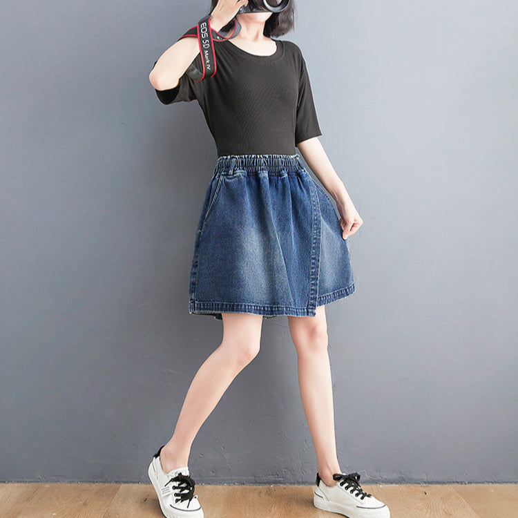High-Waist Wide-Leg Denim Skort