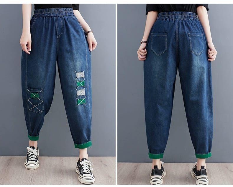 Patchwork High-Waist Harem Jeans