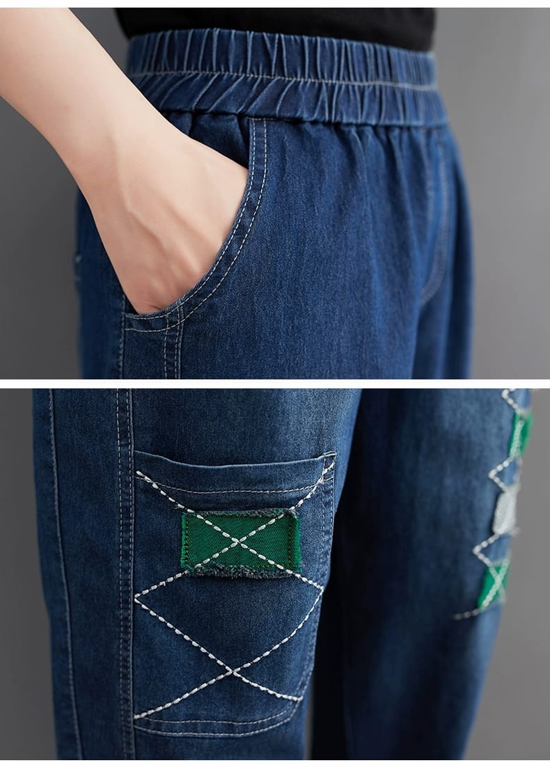 Patchwork High-Waist Harem Jeans