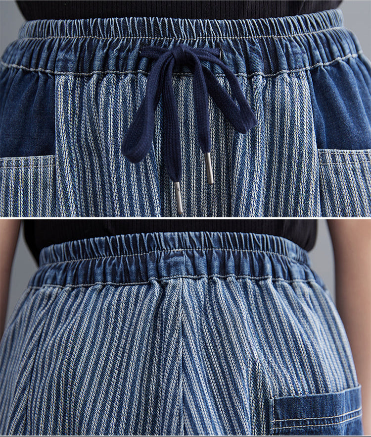 Striped Denim Harem Pants
