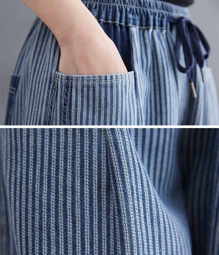 Striped Denim Harem Pants