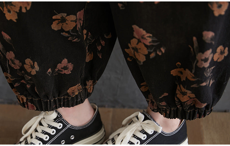 Black Denim Overalls Floral Print Dungaree - Zen Breaker