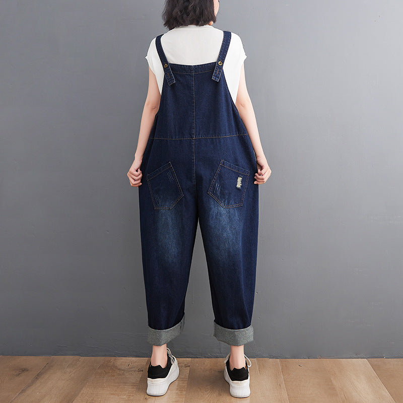 Contrast Patchwork Denim Overalls