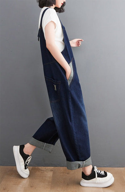 Contrast Patchwork Denim Overalls