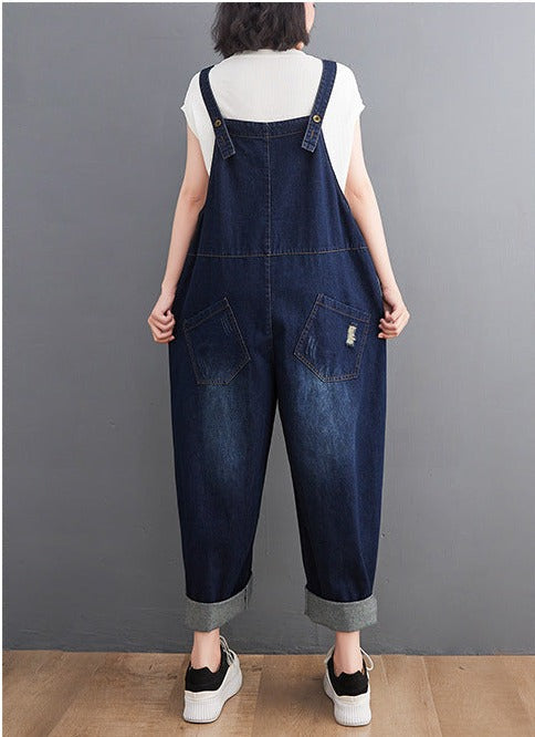 Contrast Patchwork Denim Overalls