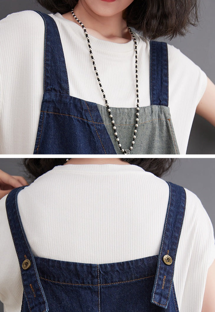 Contrast Patchwork Denim Overalls