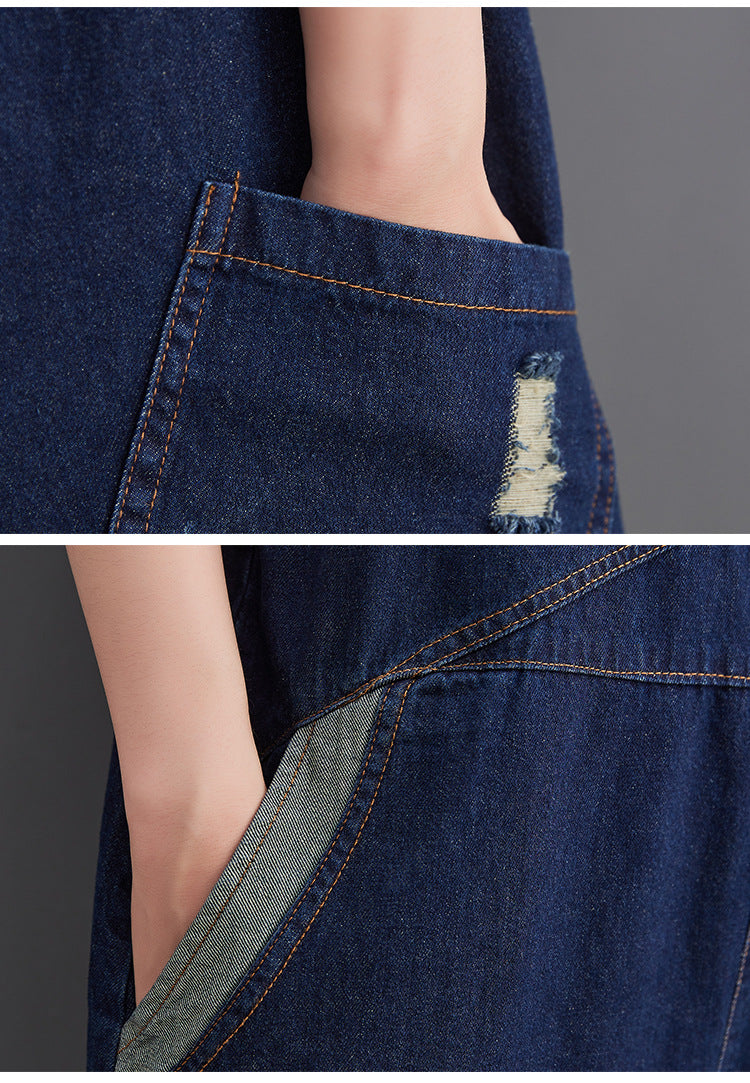 Contrast Patchwork Denim Overalls
