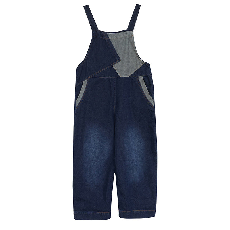 Contrast Patchwork Denim Overalls