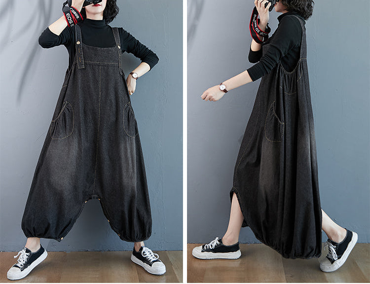 Convertible Denim Overall Skirt-Pants