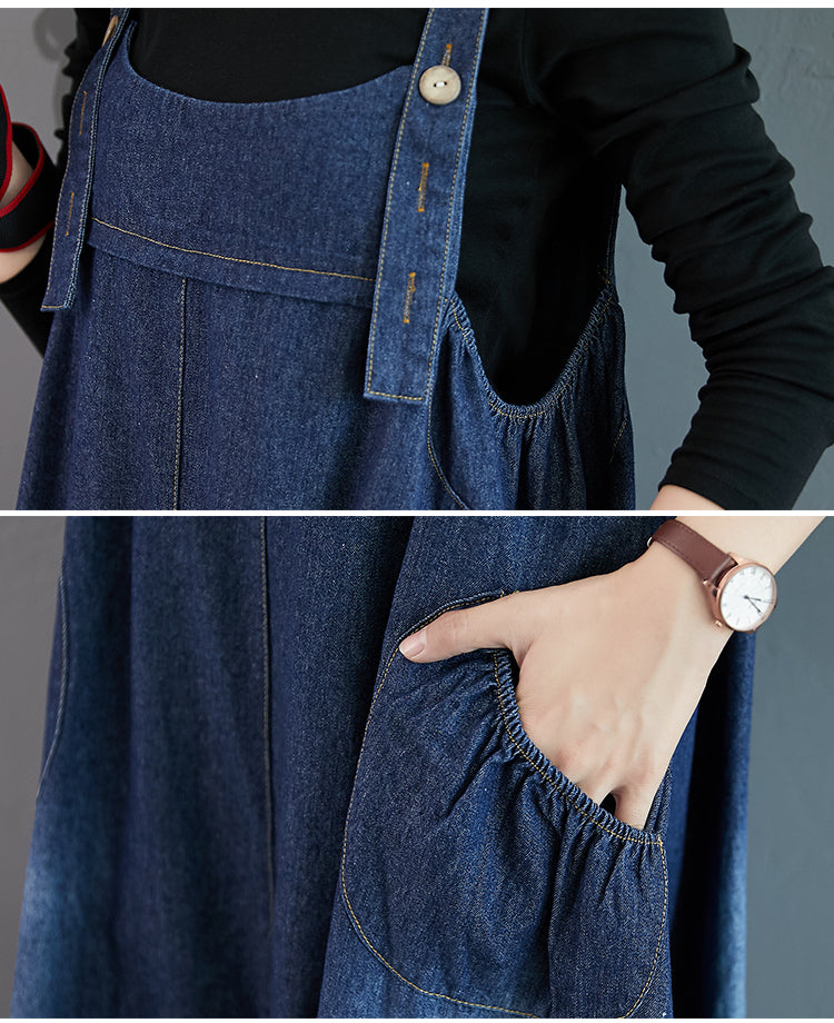 Convertible Denim Overall Skirt-Pants