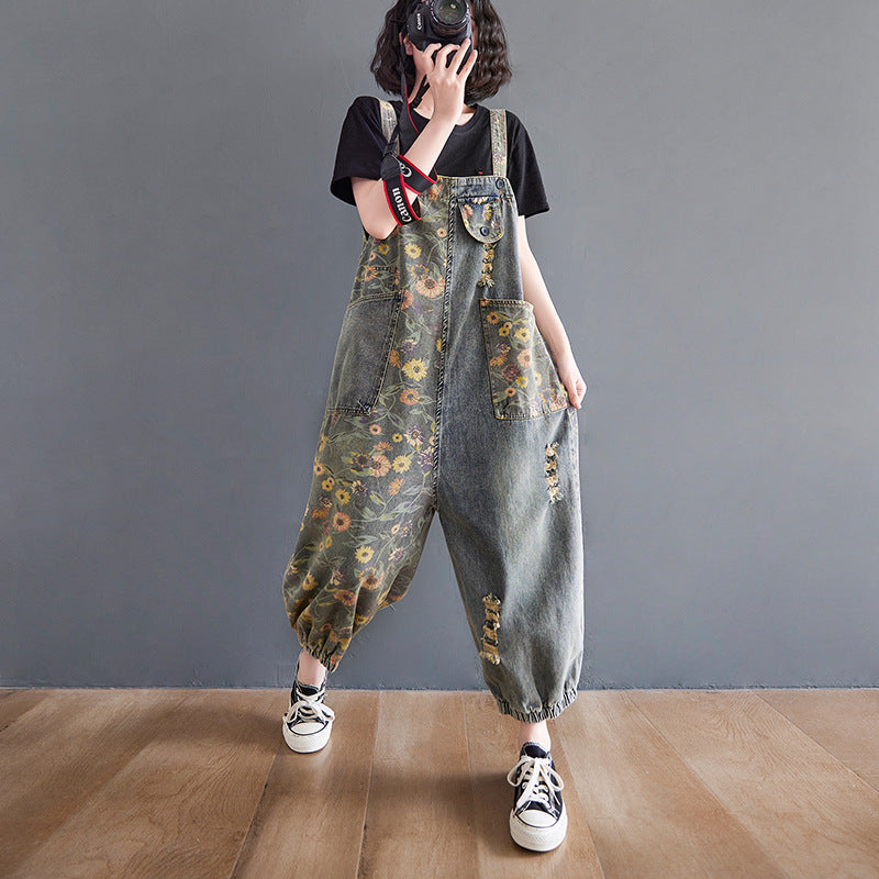 Daisy Denim Overalls Baggy Jumpsuits