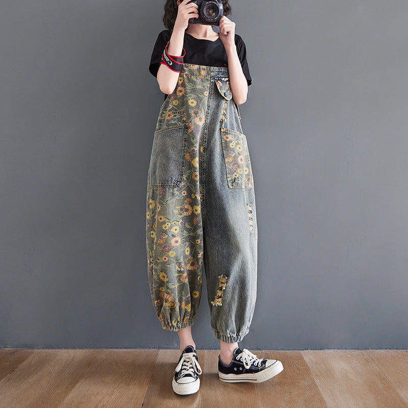 Daisy Denim Overalls Baggy Jumpsuits