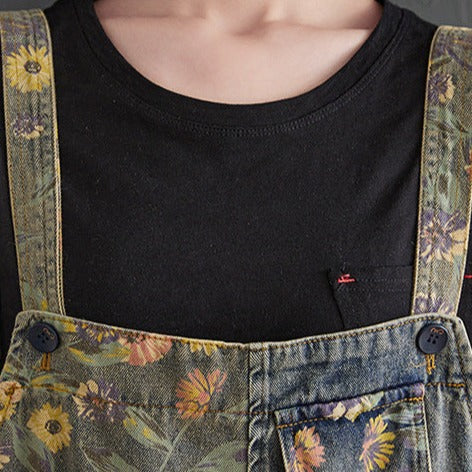 Daisy Denim Overalls Baggy Jumpsuits