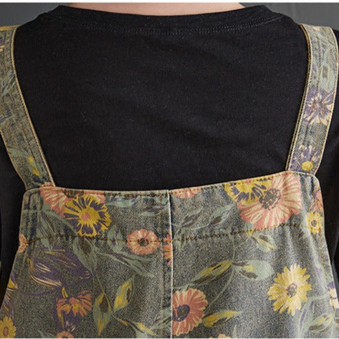 Daisy Denim Overalls Baggy Jumpsuits