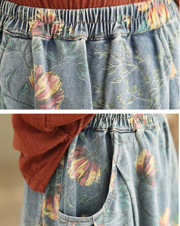 Close-up of floral-patterned fabric with a brown garment underneath
