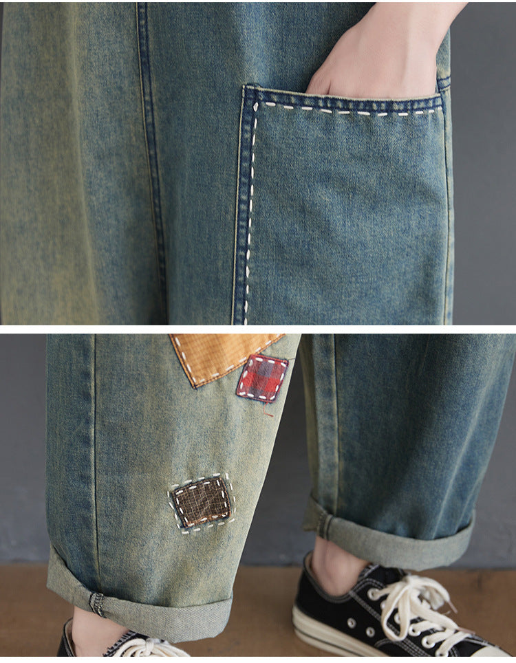 Patchwork Denim Loose Fit Dungaree - Zen Breaker