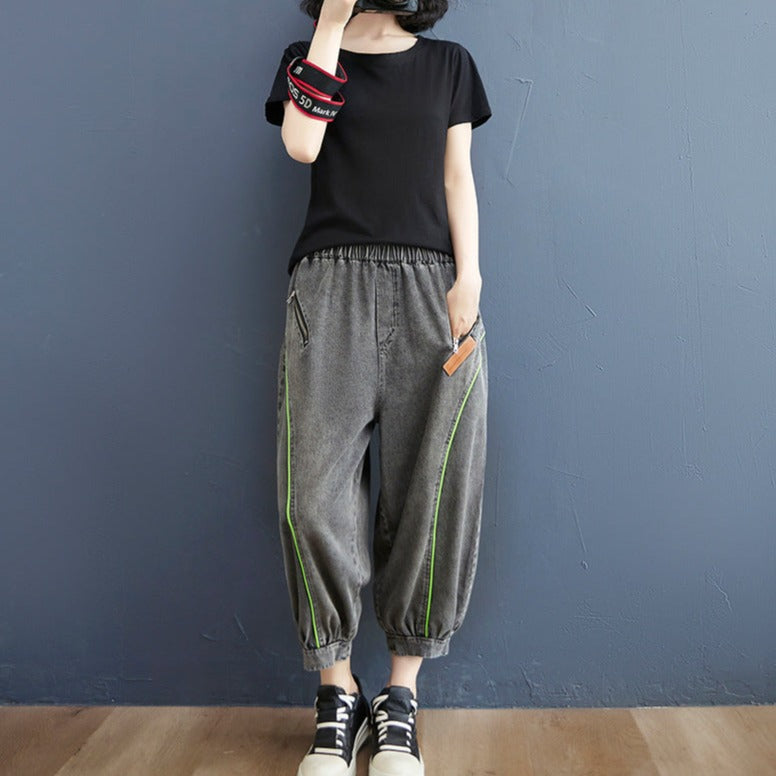Zipper Pocket Loose Fit Jogger Jeans