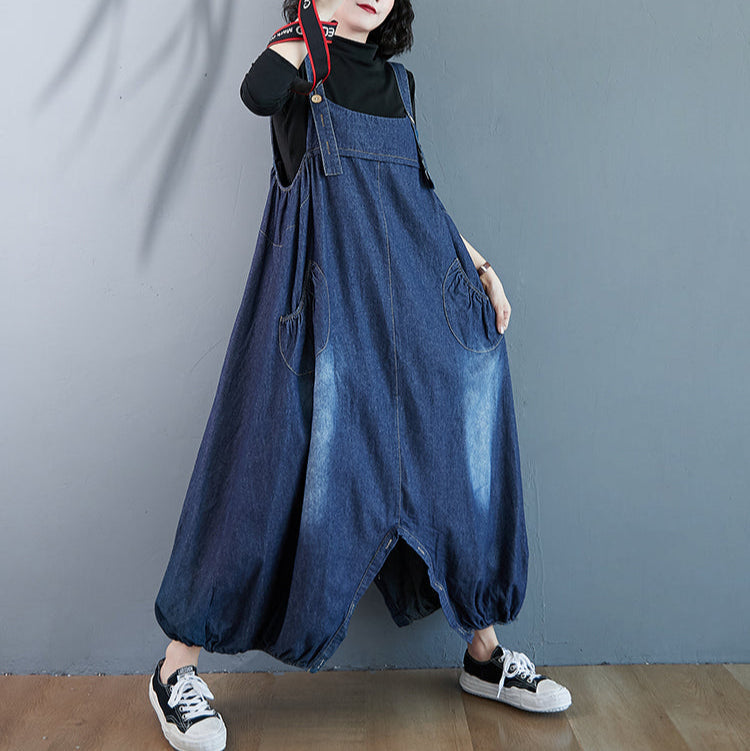 Convertible Denim Overall Skirt-Pants