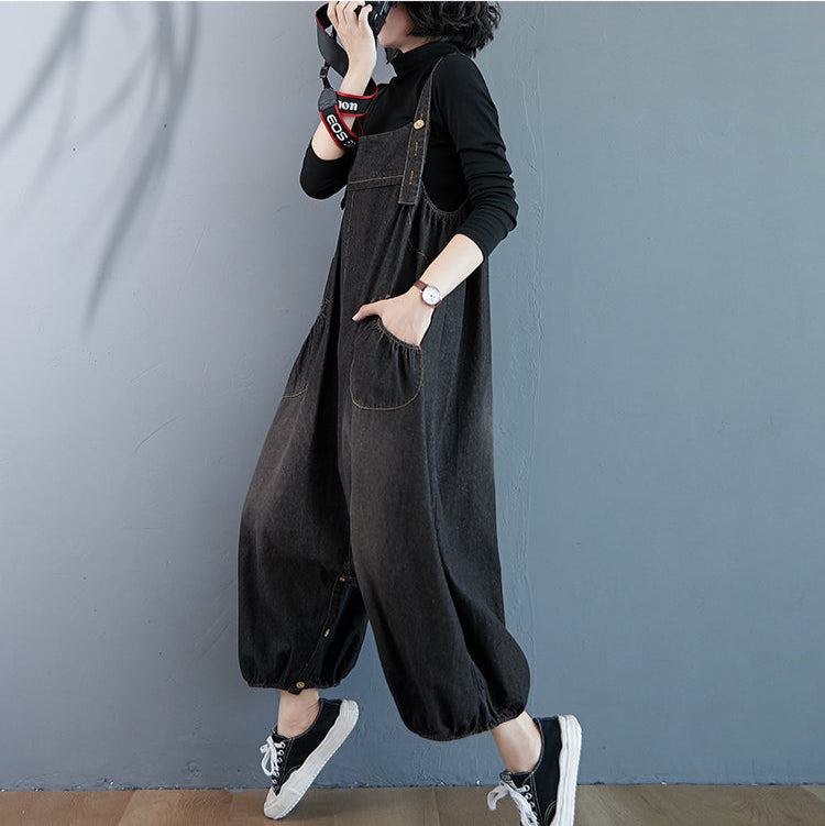 Convertible Denim Overall Skirt-Pants