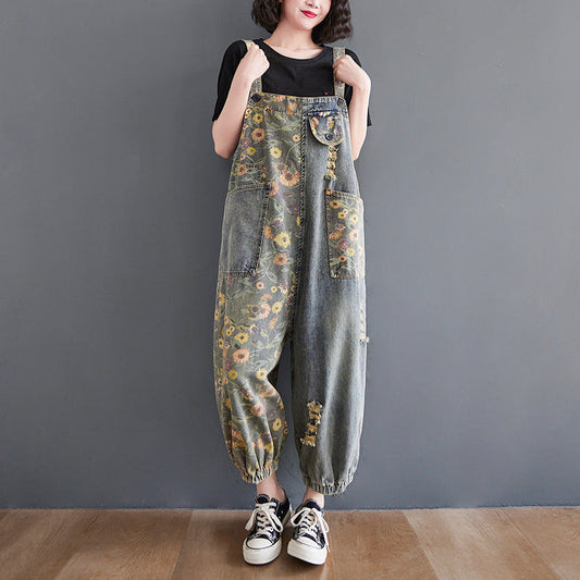 Daisy Denim Overalls Baggy Jumpsuits