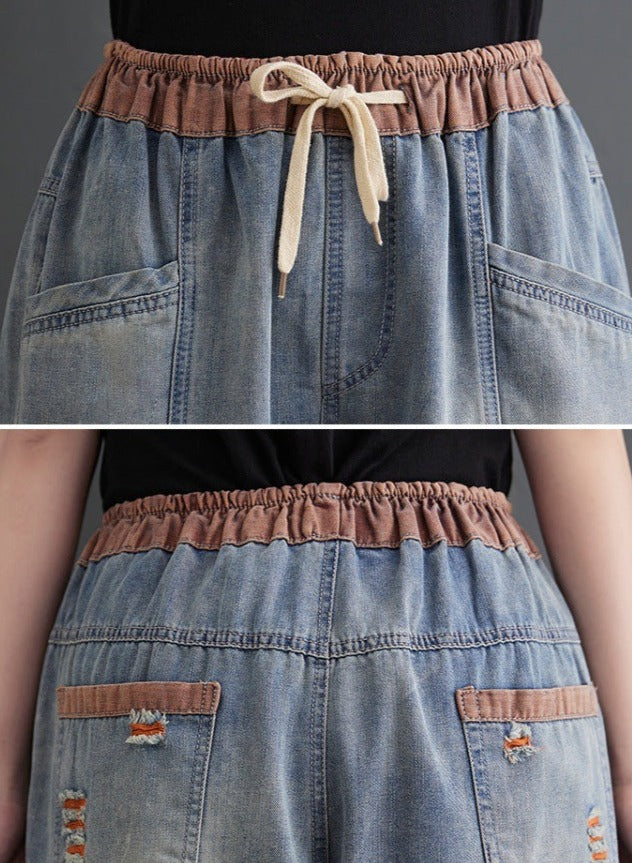 Elastic Waist Denim Tapered Jeans