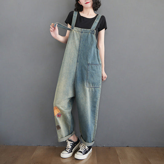 Patchwork Denim Loose Fit Dungaree