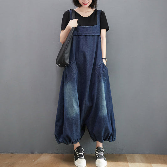 Plus Size Denim Lantern Overalls