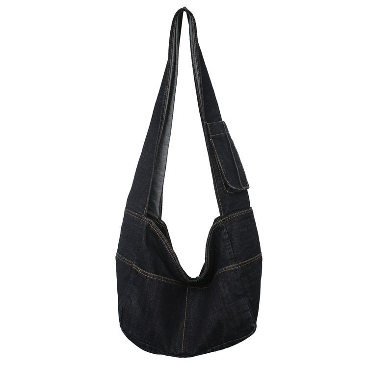 Quick-Access Phone Pocket Denim Shoulder Bag