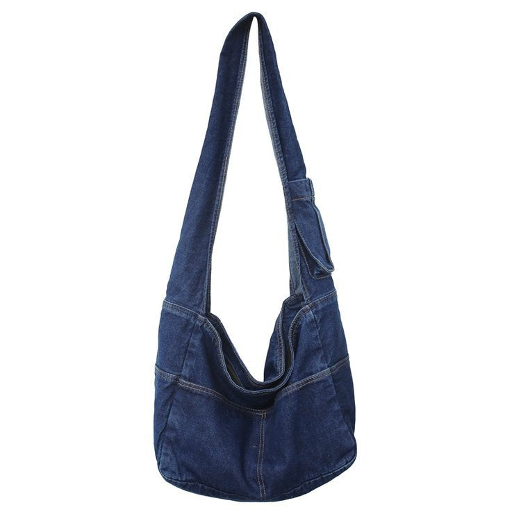 Quick-Access Phone Pocket Denim Shoulder Bag