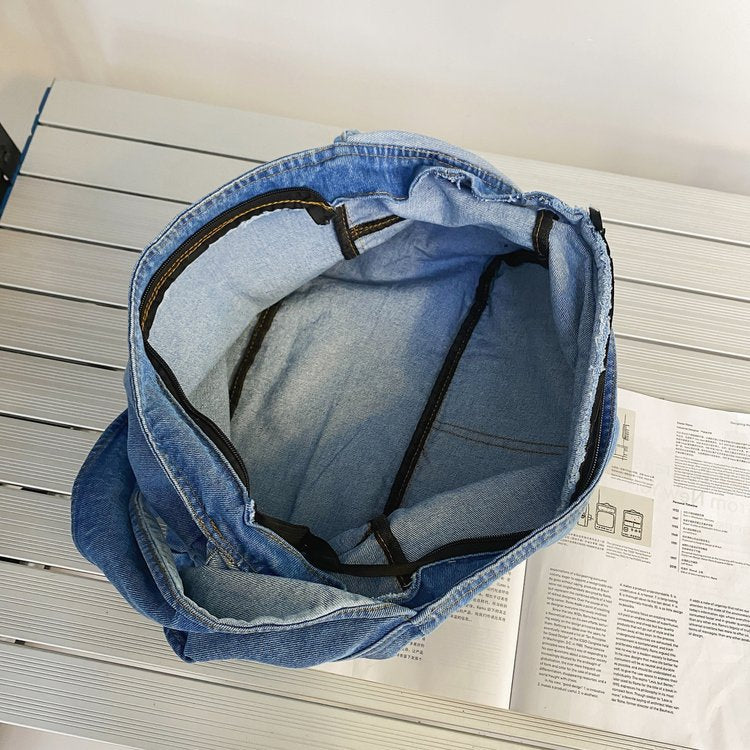 Quick-Access Phone Pocket Denim Shoulder Bag
