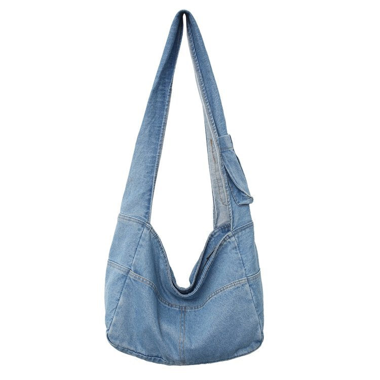 Quick-Access Phone Pocket Denim Shoulder Bag